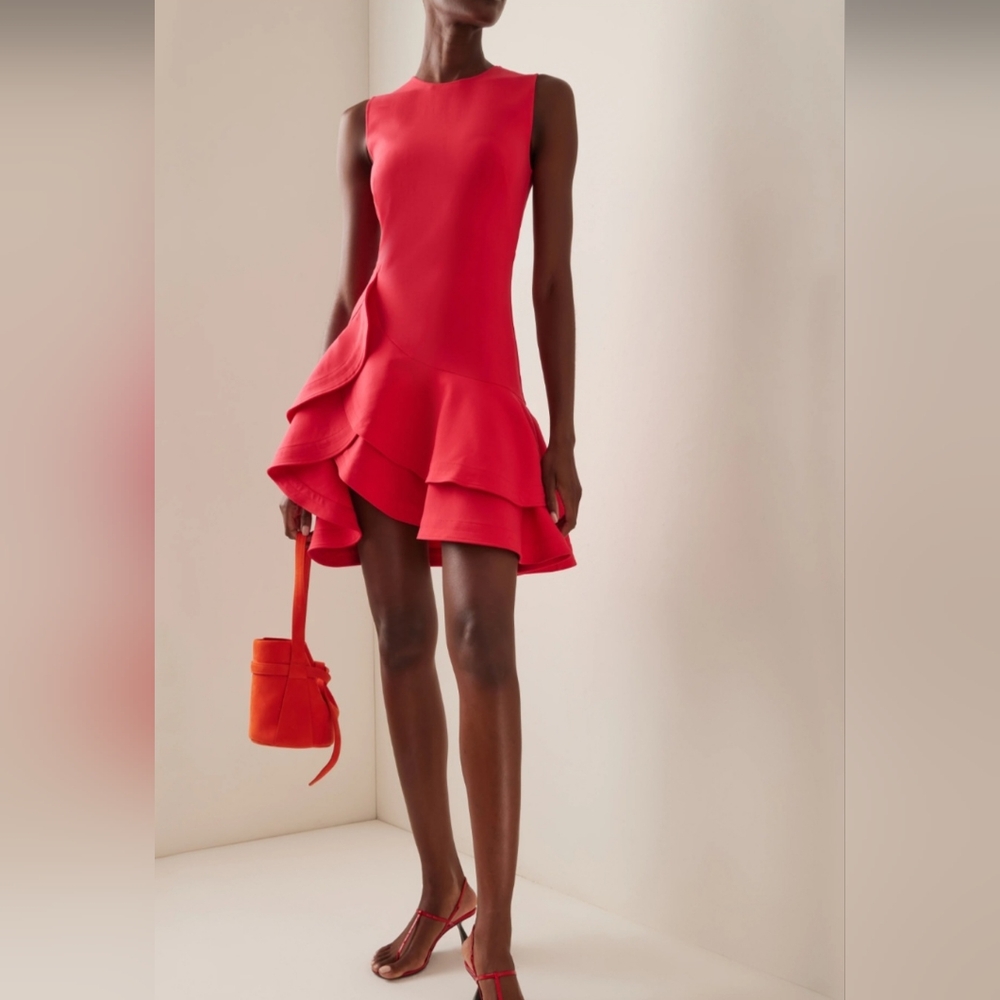 Fehaute Womens Size 2 Red Ruffled Crew Neck Sleeveless A-line Mini Dress, Prom